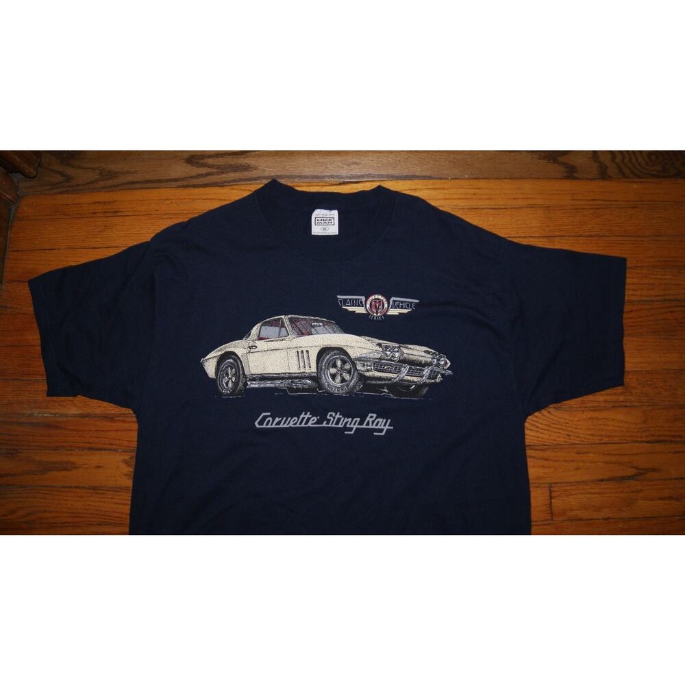 Vintage 90s Corvette Sting Ray Classic Cars Mens XL Blue T-Shirt USA Made
